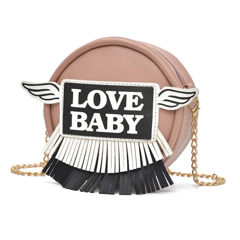 new cute Wings Girl Messenger baby Bag Stitching Tassel Toys Baby Chain Child - Цвет: Розовый