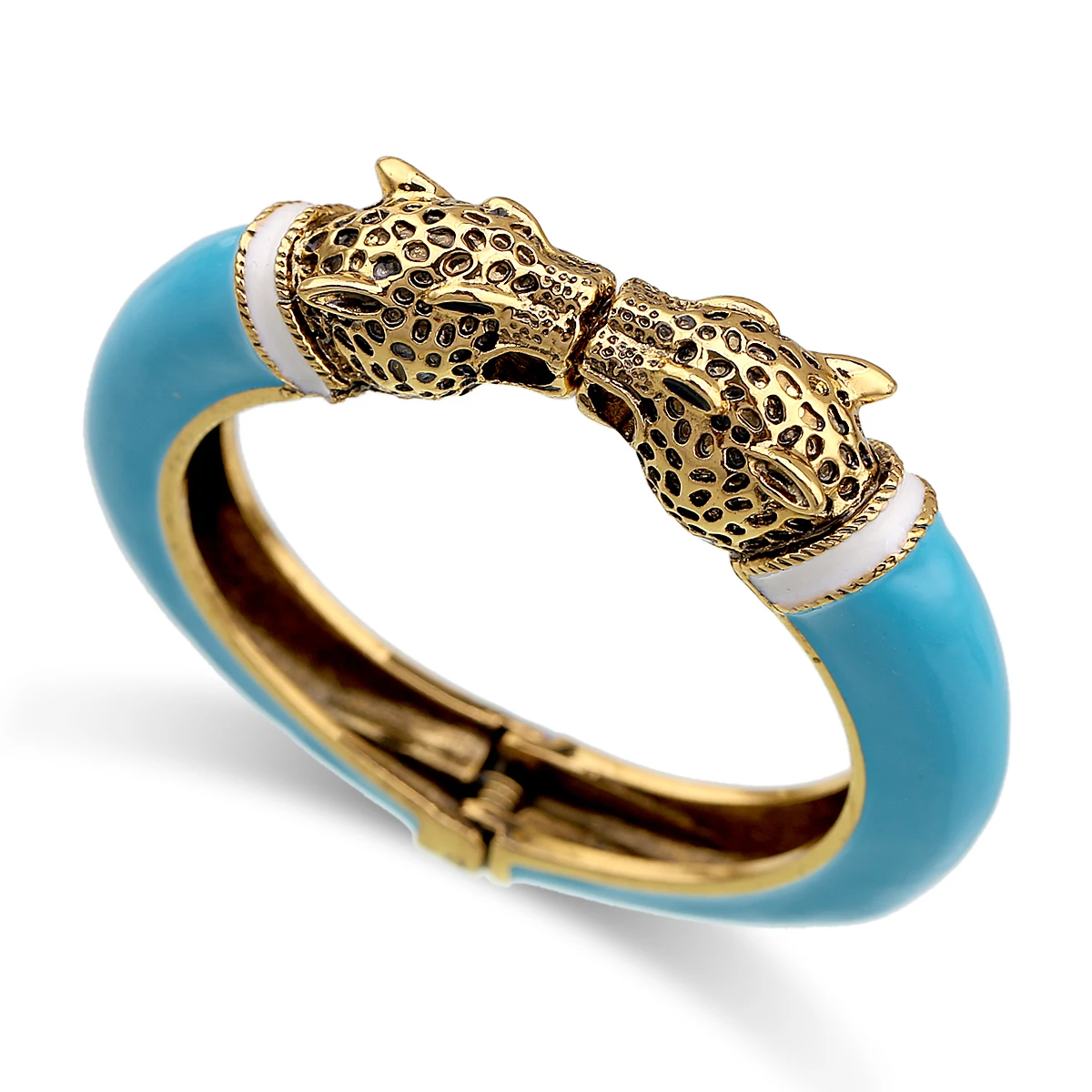 Double Leopard Head Enamel Cuff Bracelet Bangle Women Girls Gold Plated Animal Vintage Bracelet bangle bracelet