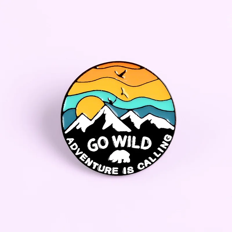 Cartoon Badges Sunset Snow Mountain Bird Brooches for Women Creative Adventure Pins Jewelry Enamel Pin Backpack Bag Accessories