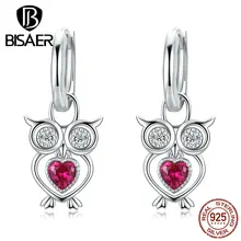 Серьги в виде совы BISAER 925 пробы серебряные женские серьги в виде милой Совы женские серьги-гвоздики в виде животных Ювелирные изделия из стерлингового серебра EFE253