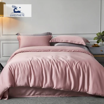 

Liv-Esthete 100% Natural Silk Noble Pink Bedding Set Duvet Cover Flat Sheet Luxury Double Queen King Bed Linen Set For Sleepping