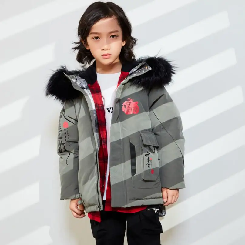 

Winter Children Down Jacket thicker warm hooded real fur collar Windproof Coat Modis Kids Print Down Jacket Outerwear Y2207