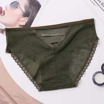 

Women Middle Waist Sexy Underwear Lace Hollow Transparent Seamless Soft Female Panties High Elasticity Thin Shining Luxury Style
