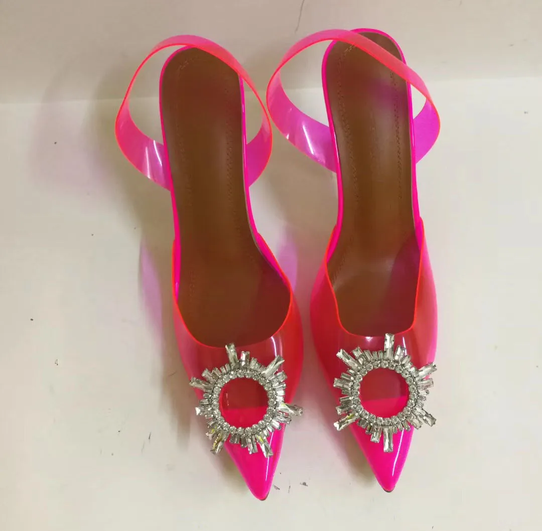 VIISENANTIN Карамельный цвет женская летняя обувь сандалии с петлей на пятке; острый носок прозрачный, ПВХ желеобразные сандалии с украшением в виде кристаллов, с украшением в виде пряжек