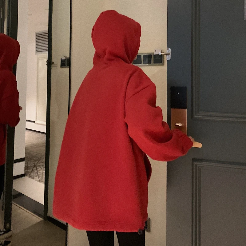 Женские толстовки больших размеров 2XL из плотного бархата с капюшоном в стиле хип-хоп Харадзюку, универсальные повседневные корейские женские толстовки s Ulzzang, новинка