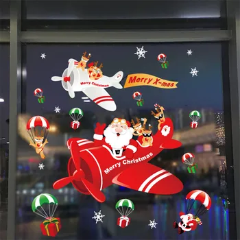 

2021 Christmas Window Sticker Christmas Snowman Removable Wall Sticker New Year Party Decoration Santa Claus Static Sticker