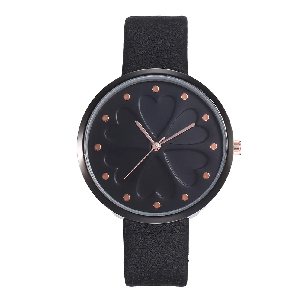 

Creative Clover Rivet Measuring Students Leather Belt Evil Black Series Women's Quartz Watch