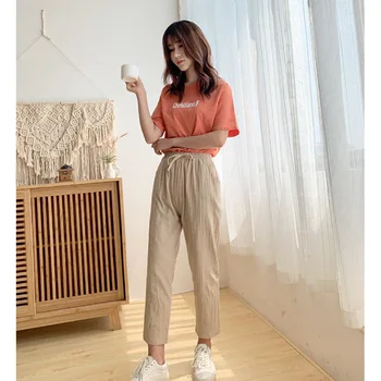 

Womens Summer Pants Casual Tooling Harem Pants Trousers Loose Nine Points Thin Pants Harem Pants High Waist Trousers