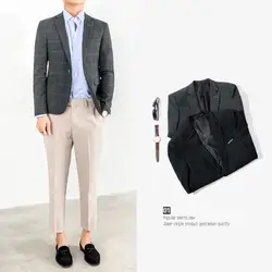 Zogaa 2019 новые модные мужские Умные повседневные Костюмы мужские черные серые клетчатые мужские блейзеры на одной пуговице Корейская версия