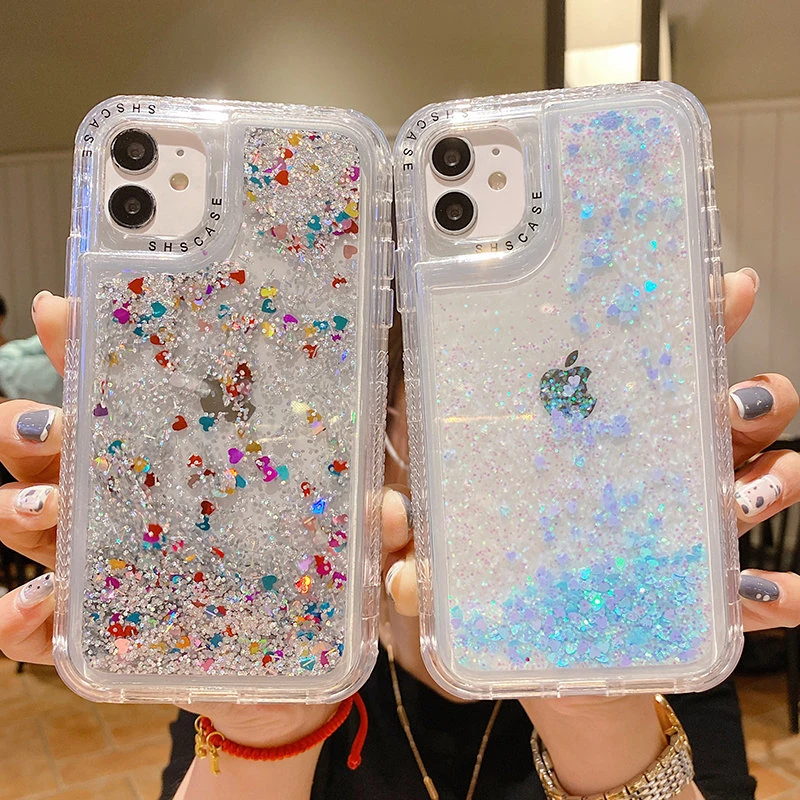 cute iphone 11 Pro Max cases Glitter Quicksand Shockproof Bumper Phone Case For iPhone 11 12 13 Pro Max 12 Mini XR XS 7 8 Plus 13 Transparent Hard Back Cover leather iphone 11 Pro Max case