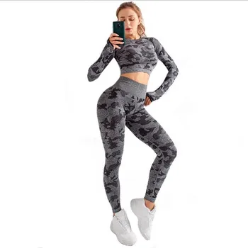 

Fashion Fitness Suit Woman Seamless Camouflage Tracksuit Sportswear Workout Crop Top Training Pant Fitness Clothes 2 Piece Set