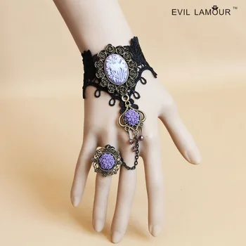 

High Quality Black Lace Bracelet Finger Hand Chain Harness Women Bracelet Metal Crystal Charm Steampunk Lady Vintage Jewelry
