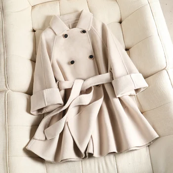 

Korean Style Double Breasted Short Coats For Women Casual Loose Solid Color Wool Coat With Belt High Quality Winter Outerwear