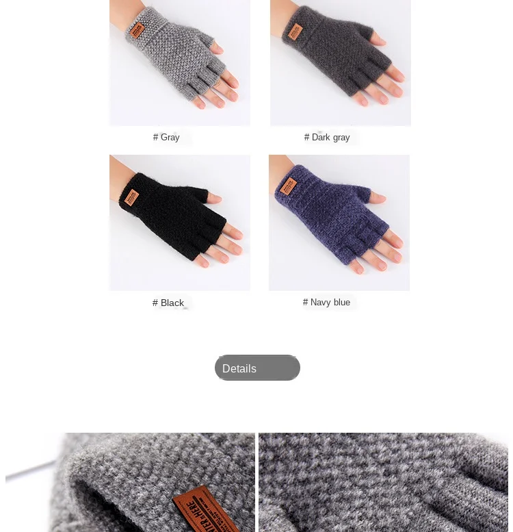 mens winter cycling gloves New Men's Winter Half-Finger Fingerless Clamshell Knitted Alpaca Warmth and Thick Fluffy Outdoor Riding Sports Driving Gloves mens leather gloves