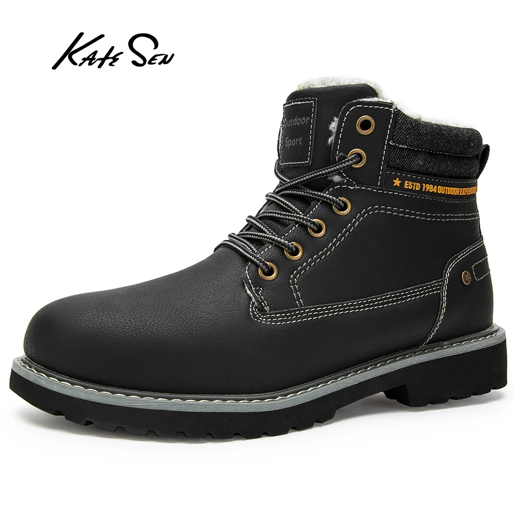 

KATESEN men's boots winter thick plush men's snow boots shoes winter warm non-slip shoes fashion ankle boots men's Botas Hombre