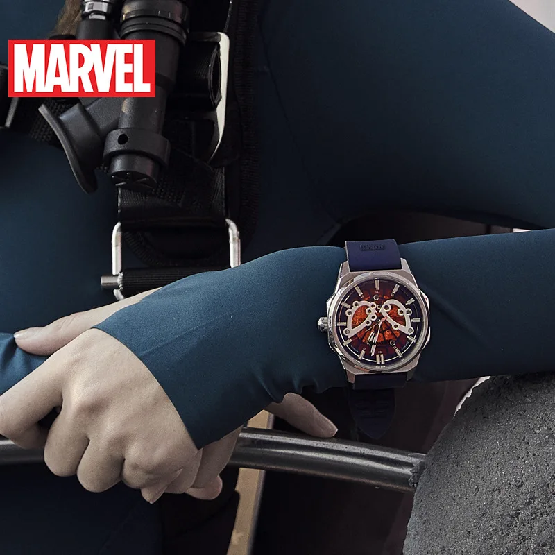 Disney Marvel автоматические механические часы Человек-паук полый резиновый тренд мужские часы водонепроницаемые автоматические самозаводные резиновые