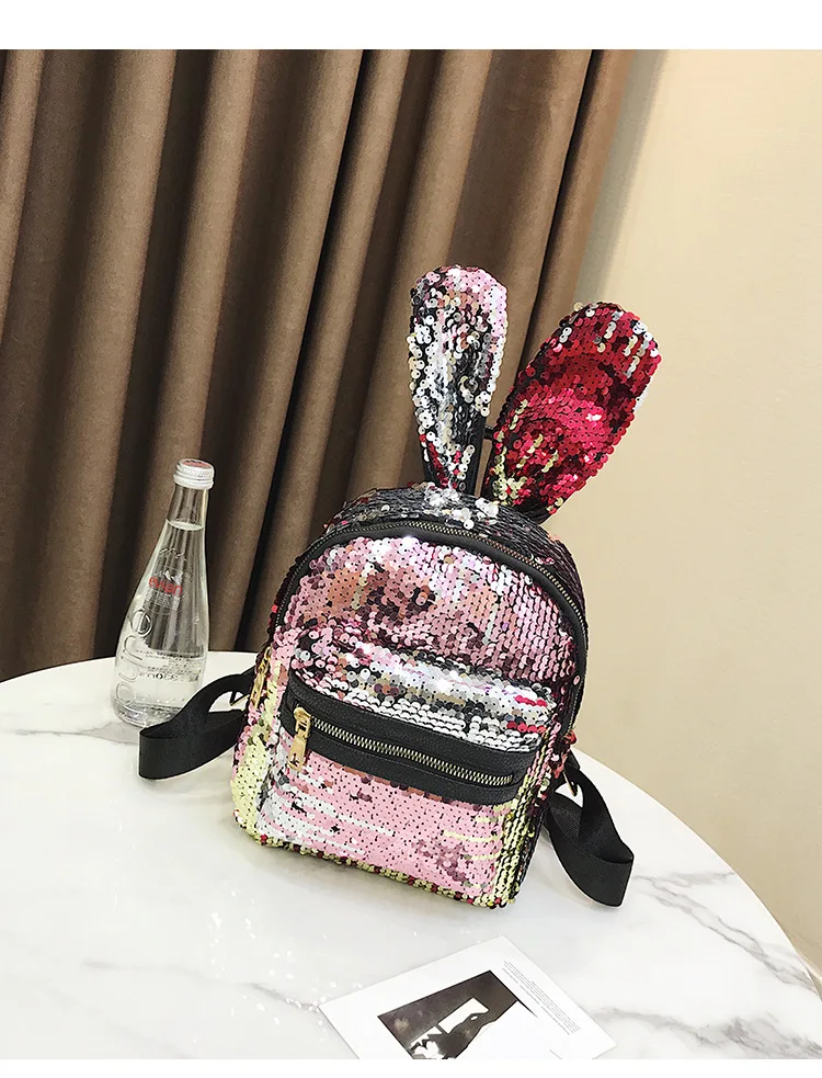 Backpack Student Sequins Rabbit Ears Bag Women Girls Backpacks Rucksack For Teenager Cartoon Cute Schoolbags Travel Backpack
