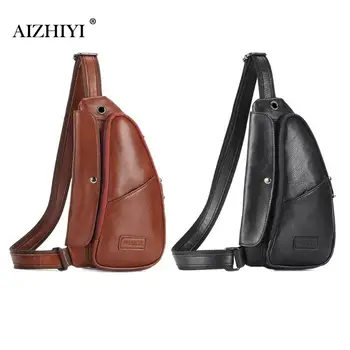 

Genuine Leather Men Chest Bag Retro Waist Belt Pack Male Casual Solid Color Shoulder Crossbody Bag