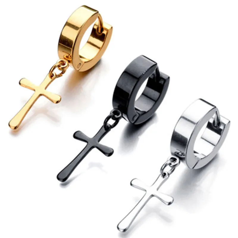 New Fashion Stainless Steel Cross Drop Dangle Earrings Gold Silver Color Brincos For Women Men oorbellen Piercing Punk Jewelry | Украшения