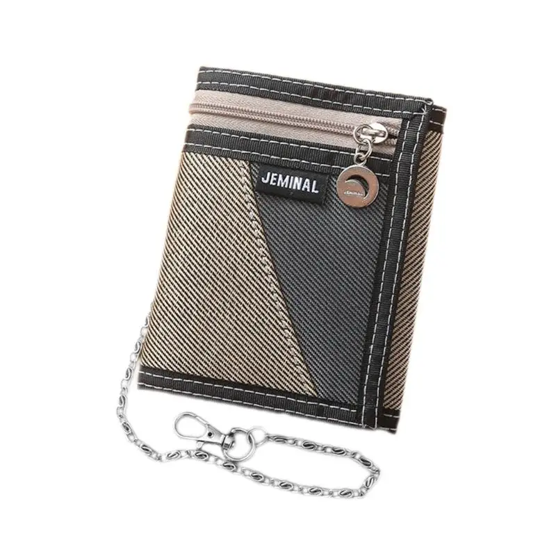 Мужской холщовый кошелек, кредитный держатель для карт, брелок, кошелек, сменный карман - Цвет: Бежевый