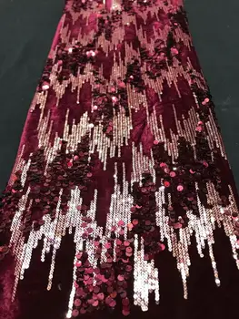 

New Wine Red Gold Sequins Velvet Lace Fabric High Quality African Lace Fabric Sfot French Lace Fabric For Christmas Wedding