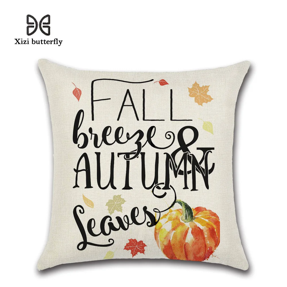 thumbnail image 1 of Nueva funda de cojín de lino con estampado de calabaza de la serie Hello Fall de otoño de 2021, funda de almohada para sofá estilo granja, almohadas decorativas de Acción de Gracias, 1 of 5
