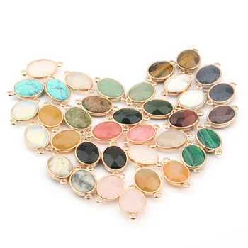 

5Pcs Natural Stone Connector Egg Faceted Agates Golden Plated Pendant for Women Jewelry Making Necklace Bracelet Gift 18x21x7mm