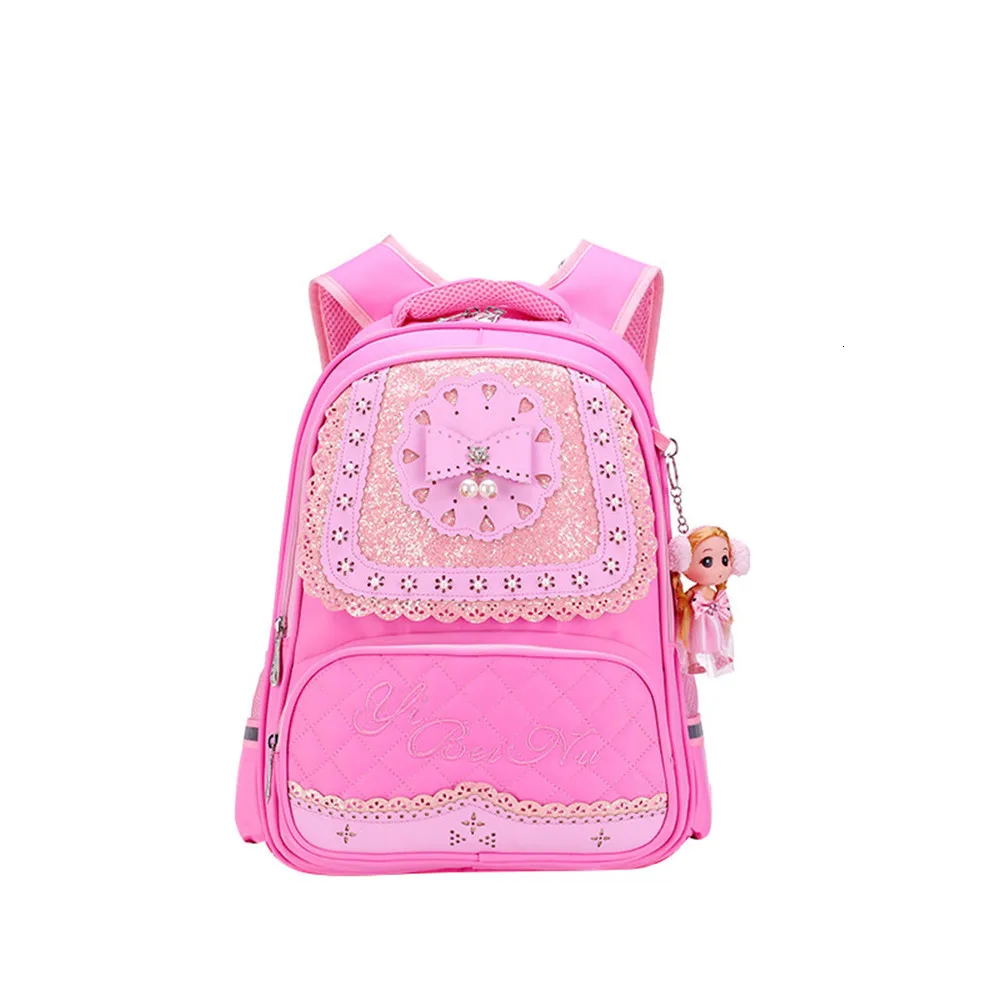 pink Обувь для девочек из предметов/комплекты школьные сумки для девочек, милое платье принцессы 2 дети рюкзак с кружевом и жемчужинами украшение Начальная Школа Рюкзак - Цвет: pink