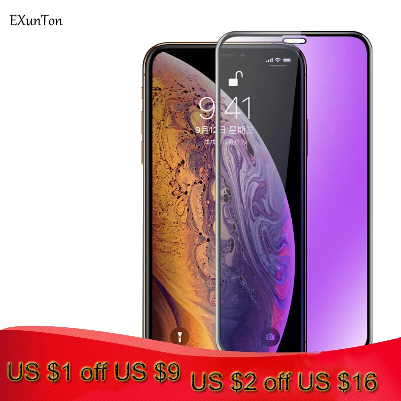 Полное покрытие закаленное стекло для iPhone 11 Pro Max Защита экрана IPhone X XS XR анти синяя