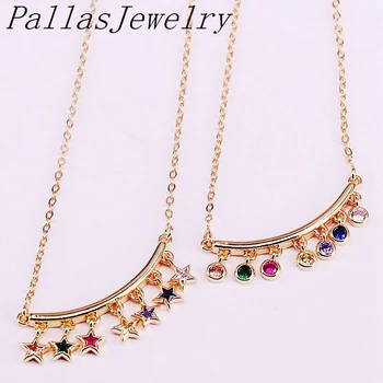 

10Pcs 32*10MM, Fashion Women Gold Filled Bar Pave CZ Round /Star Tassel Pendant Necklace 2019 New Statement Necklace