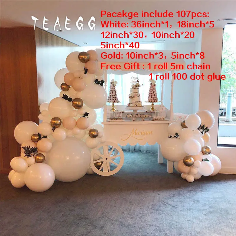 party balon 107 шт. Свадебные вечерние украшения для невесты, баллон, гирлянда, арочный комплект, 36 дюймов, большие белые глобусы для взрослых, 30 дней рождения, фон - Цвет: party balon