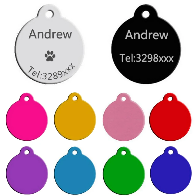 100 шт Персонализированные круглые бирки для собак, кошек, идентификационные бирки для кошек, щенков, имя телефона, идентификационные бирки для собак, кошек, питомцев, идентификационные таблички для питомцев