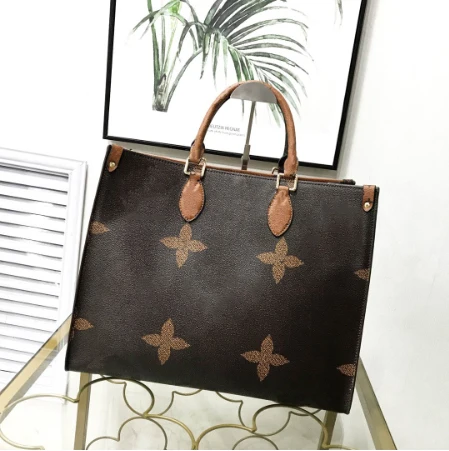 Большая сумка с монограммой из натуральной кожи, дизайнерская сумка высокого качества, Женская Роскошная сумка от известного бренда onthego on the go