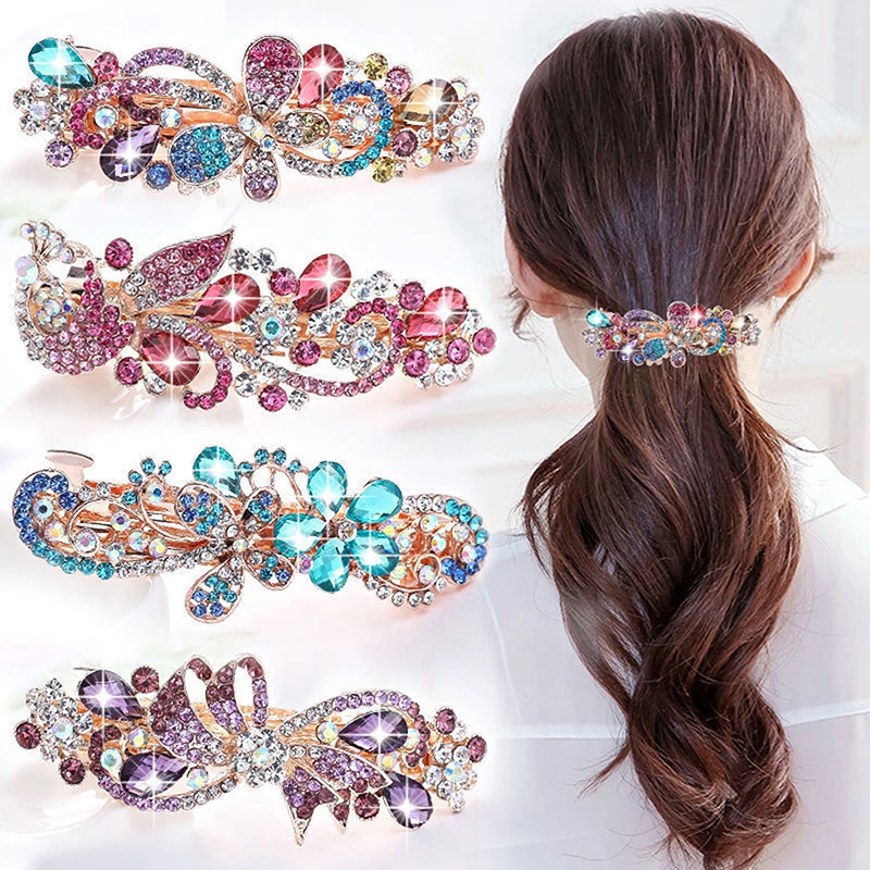 Women Fashion Rhinestone Spring Hairpins Brightly Colored Hair Clips