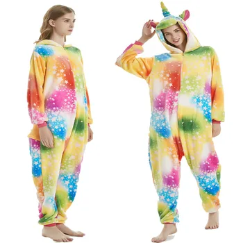 

2020 Winter Women Men Unisex Adult Cartoon Onesies Animal Pajamas Unicorn Pyjamas Flannel Nightie Sleepwear Boys Girls Onepiece