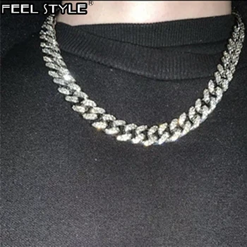 

Iced Out Paved Rhinestones 1Set 13MM Gold Gold Full Miami Curb Cuban Chain CZ Bling Rapper Necklaces For Men Hip Hop Jewelry