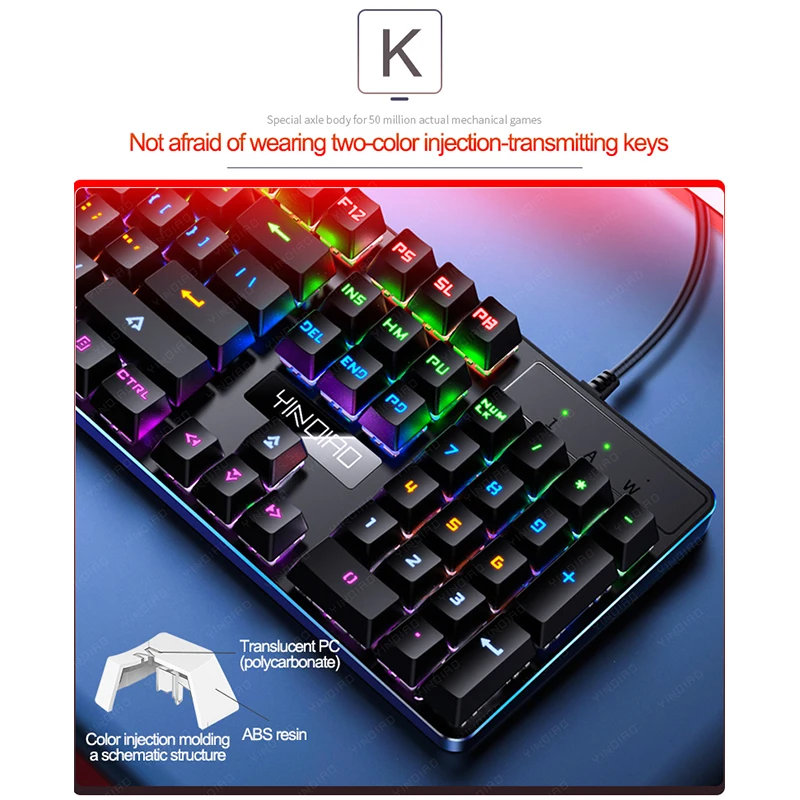 Eixo para Computador Cores Backlight Verdadeiro Teclado Mecânico 104 Teclas Wired Gaming Preto Azul Portátil Gamer 6 - Imagem 2