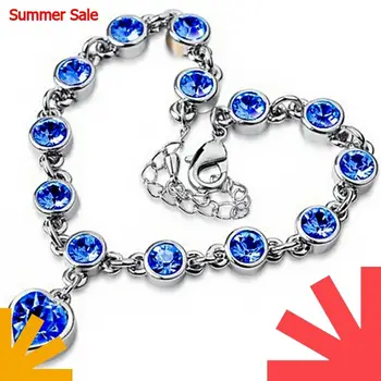 

Trendy Blue Crystal Bracelet Women love heart Charm Bracelet Female Friendship Link Chain Bracelets Bangles Fashion Jewelry 2019