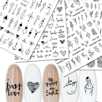 

1pcs 3D Nail Black Letter Sticker Decals Lady Face Leaf Heart Ethnic Symbol Design Adhesive Manicure Tips Nail Art Decorations