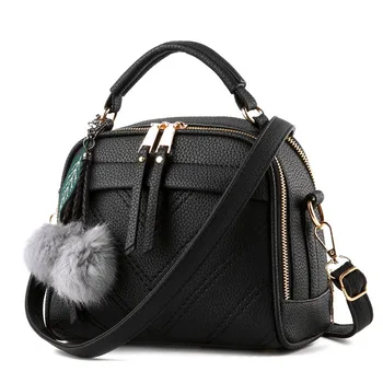 

ACELURE Fur Ball Pendant Women Messenger Bag PU Leather Solid Color Small Handbag Purse Flap Shoulder Bag Girls Clutches Purses