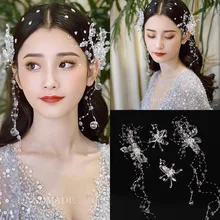 Korean Snow Princess Hair Clip Earring Set Bride Fairy Bow Tassel Crystal  Hair Accessories for Women  Bridal Headwear