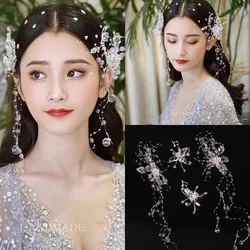 Korean Snow Princess Hair Clip Earring Set Bride Fairy Bow Tassel Crystal  Hair Accessories for Women  Bridal Headwear