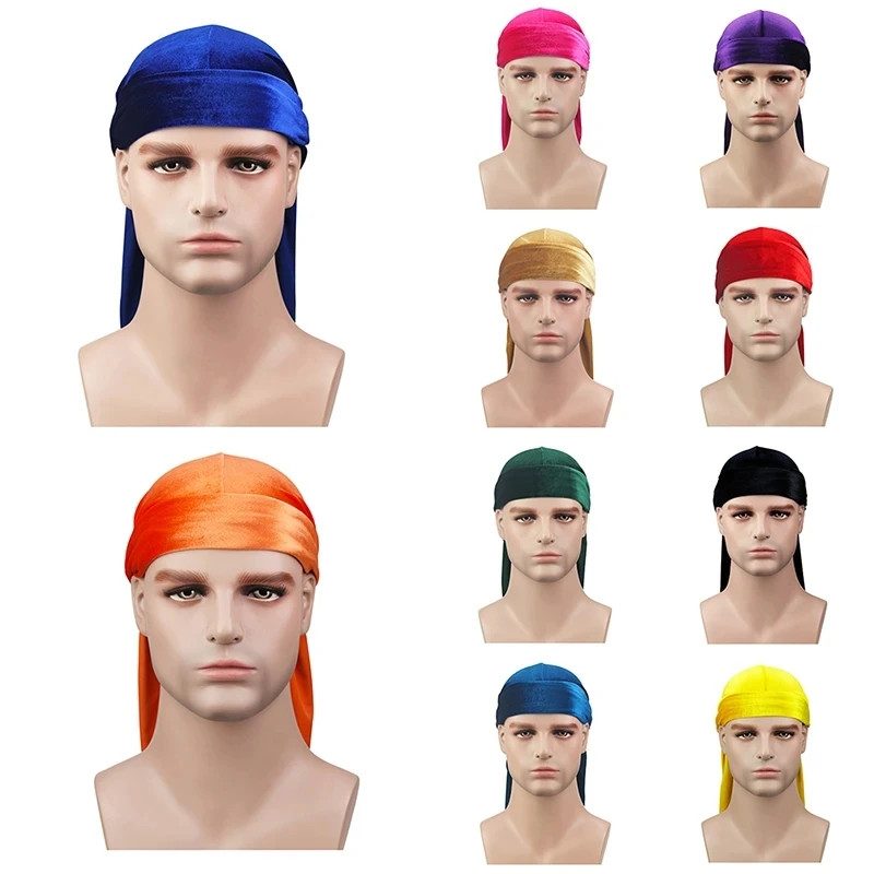 

2020 New Unisex Breathable Velvet Turban Hat Durag Wigs Doo Headwrap Chemo Cap Long Tail Pirate Hat Men women Hair Accessories