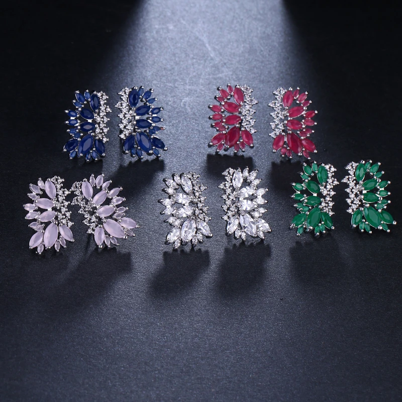 Богемные модные серьги гвоздики с зелеными кристаллами для женщин цирконом