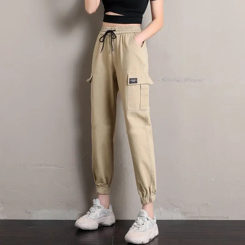 

Cargo pants female Korean students casual loose autumn and winter New High waist slim Joker nine-point toe harem pants