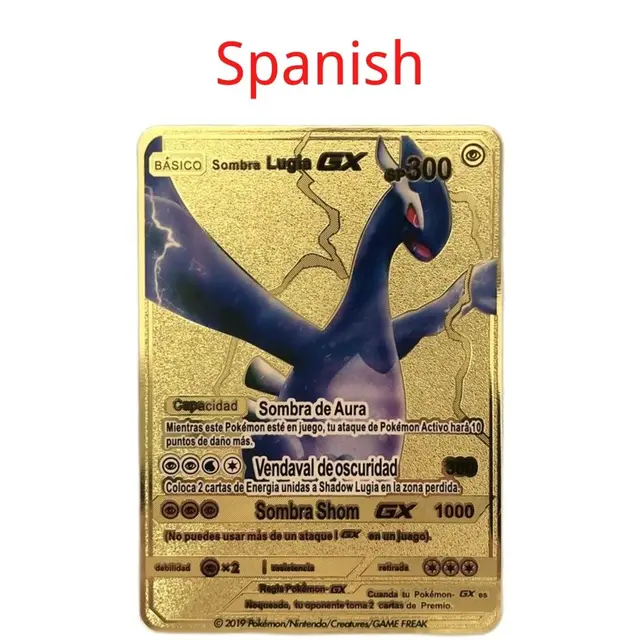 Spanish Pokemon Metal Card Pikachu Fire-breathing Dragon VMAX Gold V/GX/OX Card Toys Play Games Collection Card Children's Gifts 7