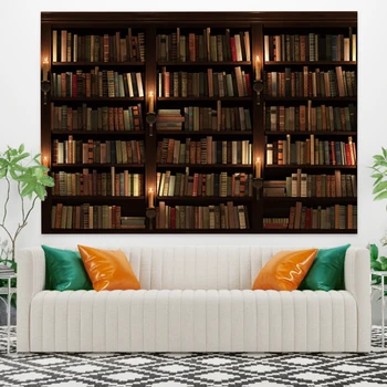 

Laeacco Fashion Bookcase Creativity Tapestry Wall Hanging Blanket Retro Dorm Home Decor Beach Towel Wall Carpet Cloth Yoga Mat