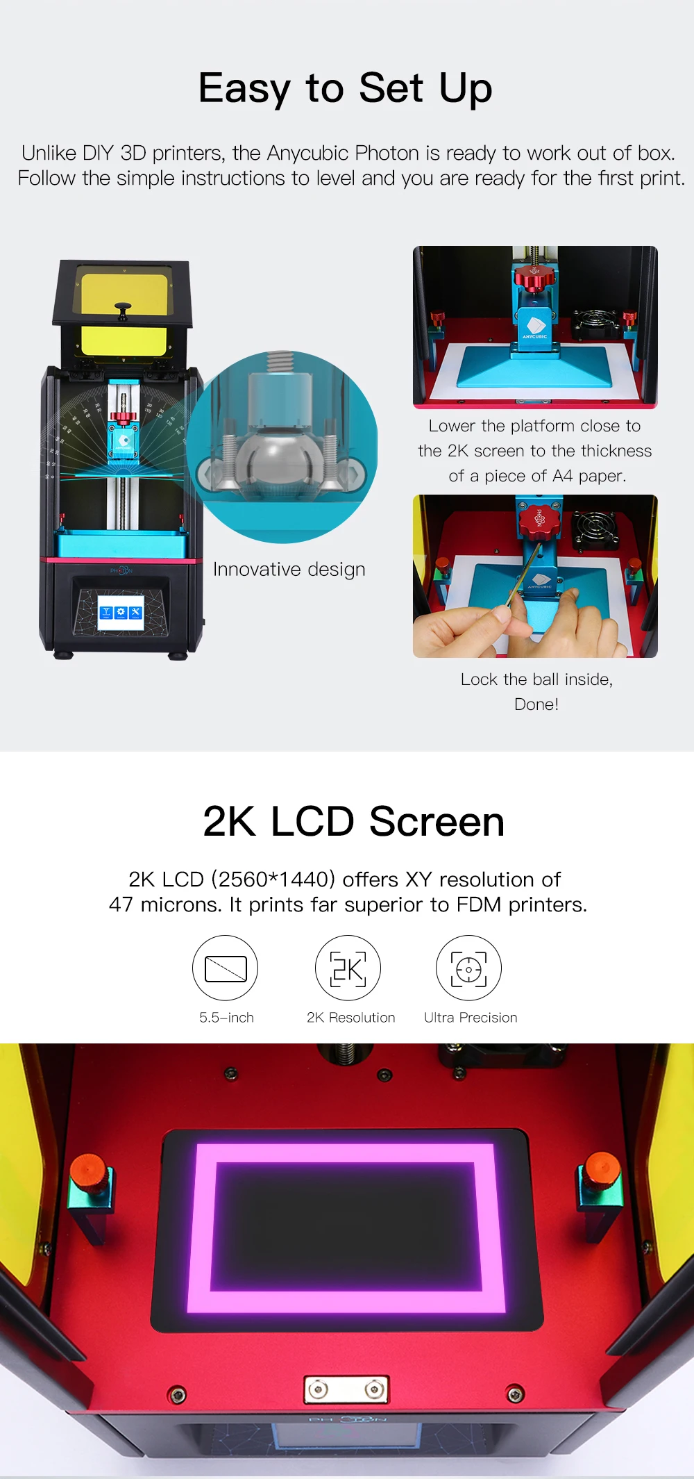 ANYCUBIC Фотон растительный полимерный комплект 3d принтер УФ lcd 2K экран размера плюс Impresora 3d Drucker Impressora UV смола