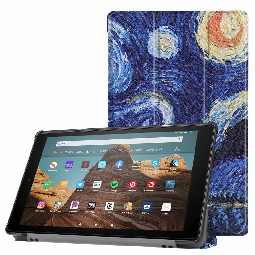 Stars sky Для Amazon Kindle Fire HD 10 чехол для нового Kindle Fire HD10 9 поколения Смарт Флип кожаный Стенд чехол для планшета+ пленка+ стилус - Цвет: Stars sky