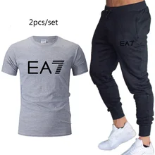 Новинка, спортивный повседневный костюм, мужская футболка+ штаны, спортивный костюм, спортивный костюм, мужской осенний костюм для фитнеса, бега, костюм для бега